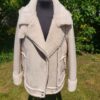Beige Shearling-Style Jacket – Asymmetrical Zip with Plush Collar, Size 16 BNWT