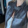 Brown Leather Vest – Grid Pattern with High Collar Detail